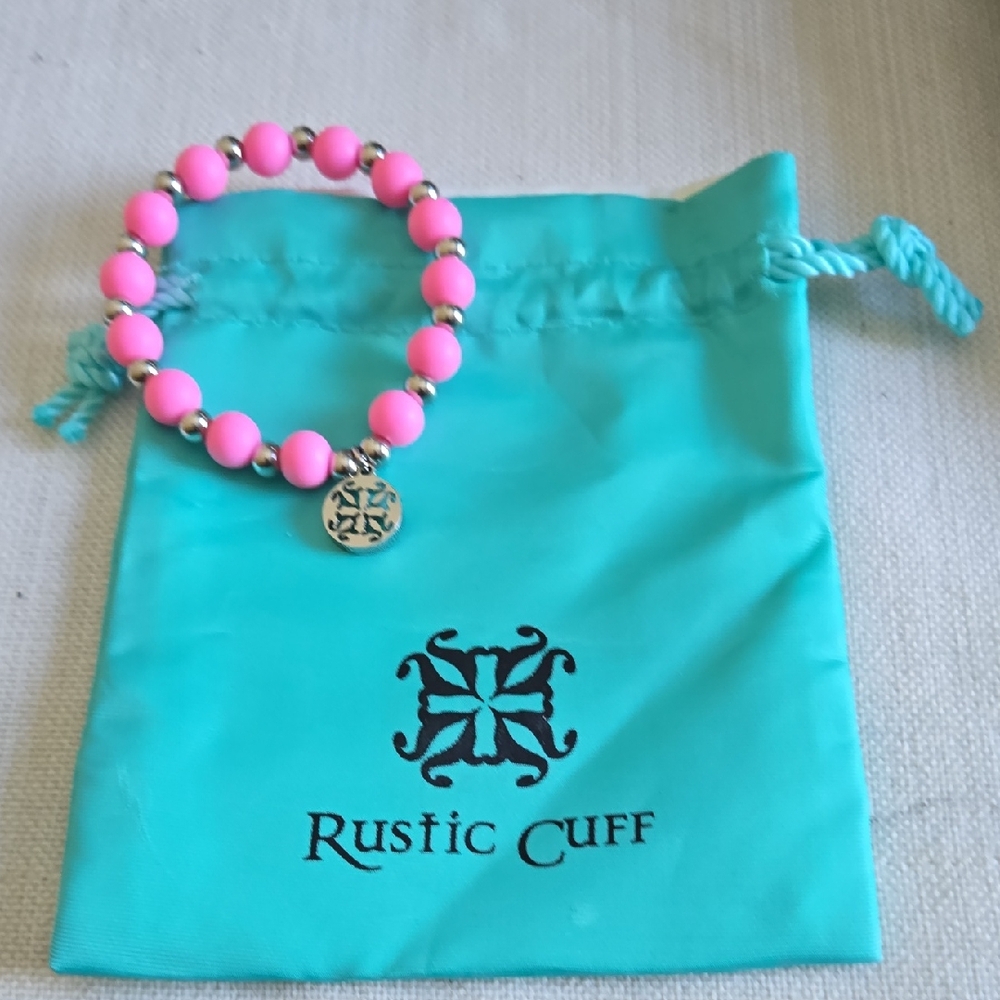 Rustic Cuff Pink Beaded Bracelet With Charm